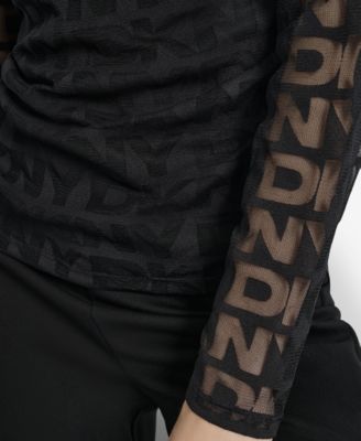 Women's Logo-Mesh Jacquard Long-Sleeve Top