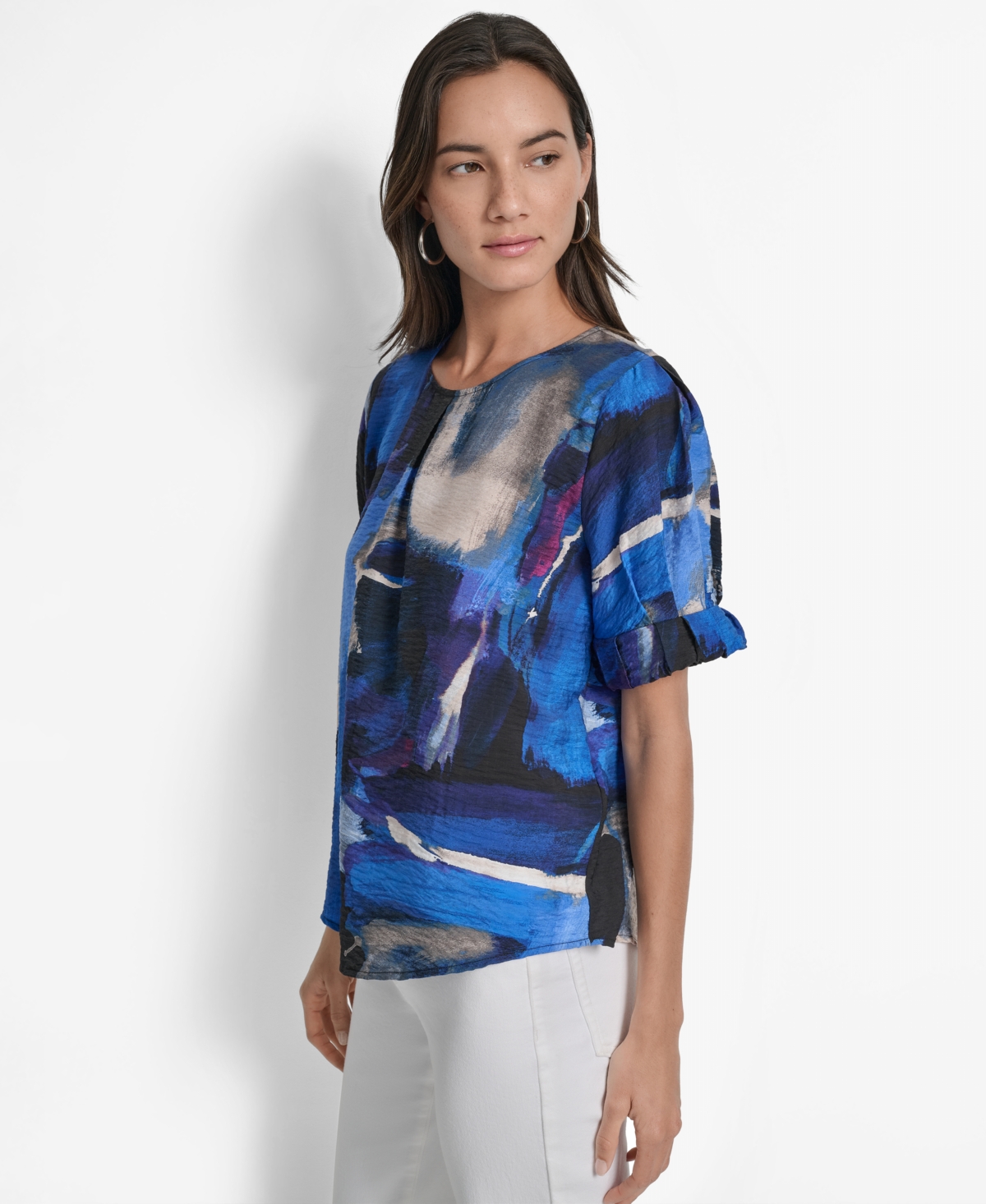 Dkny Abstract Zebra Print Voile Top In Blue
