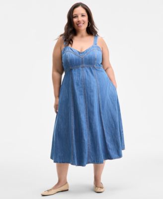 On 34th - Trendy Plus Size Denim Sweetheart-Neck Midi Dress