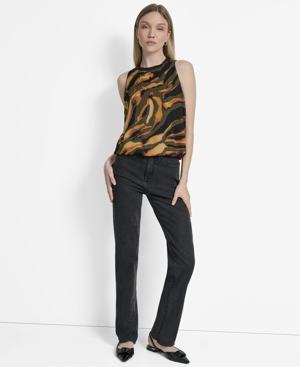 Dkny Print Sleeveless Chiffon Bubble Top In Multi