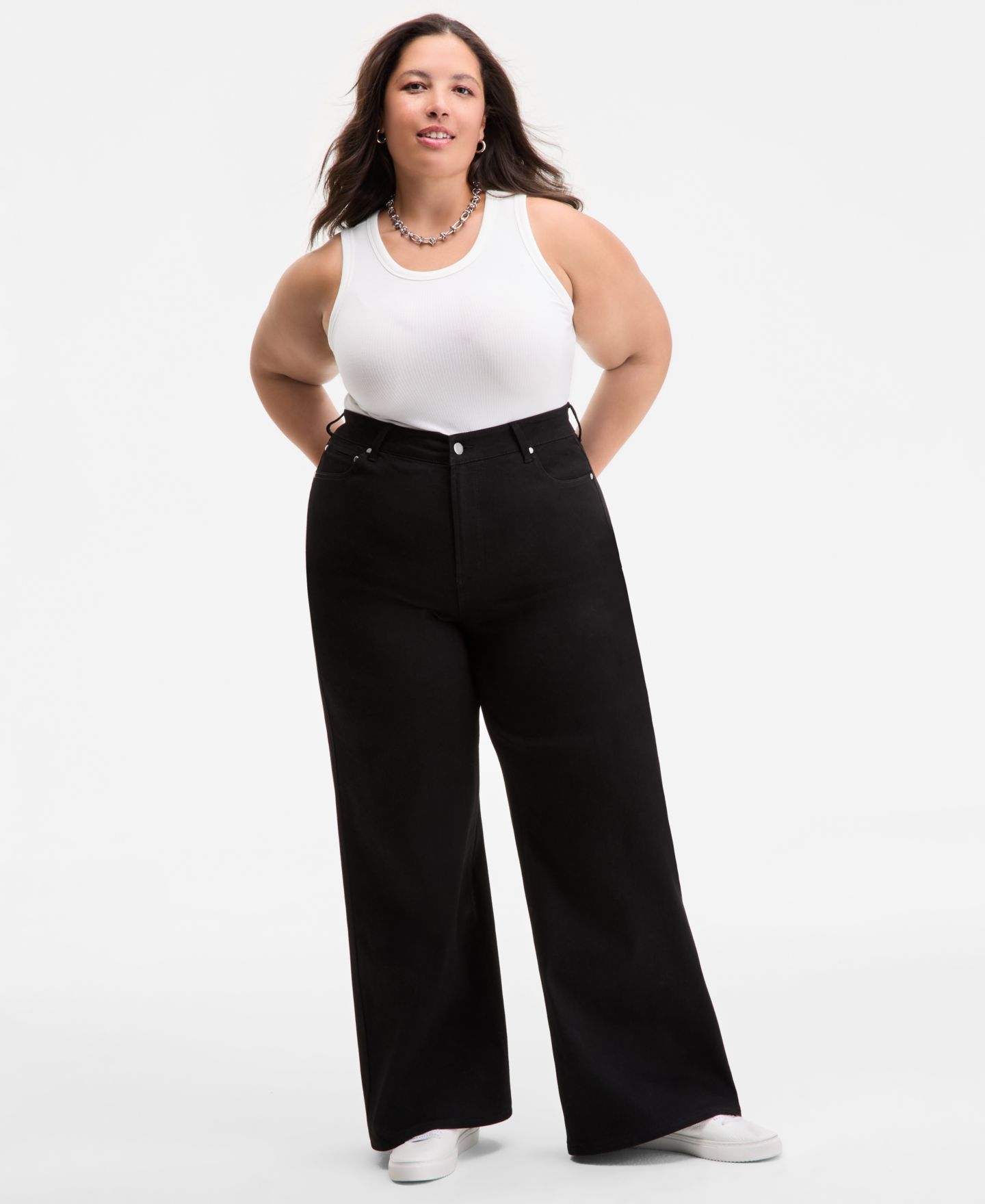 Женские джинсы On 34th Trendy Plus Size High-Rise Wide-Leg, цвет: Чёрный — фото 1