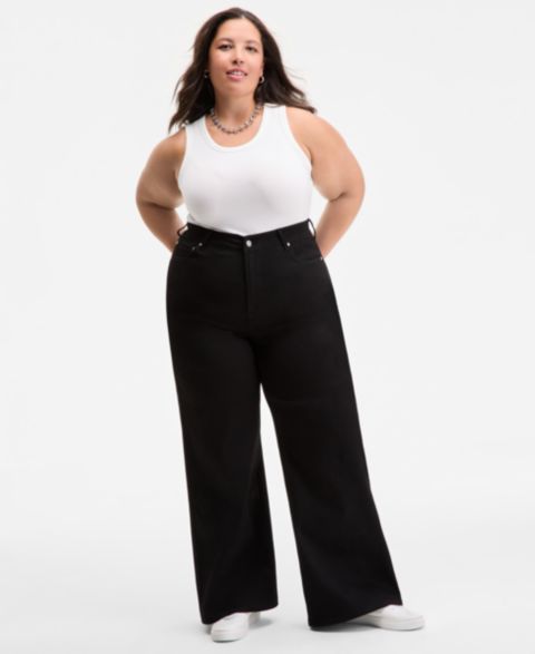 Женские джинсы On 34th Trendy Plus Size High-Rise Wide-Leg, цвет: Чёрный