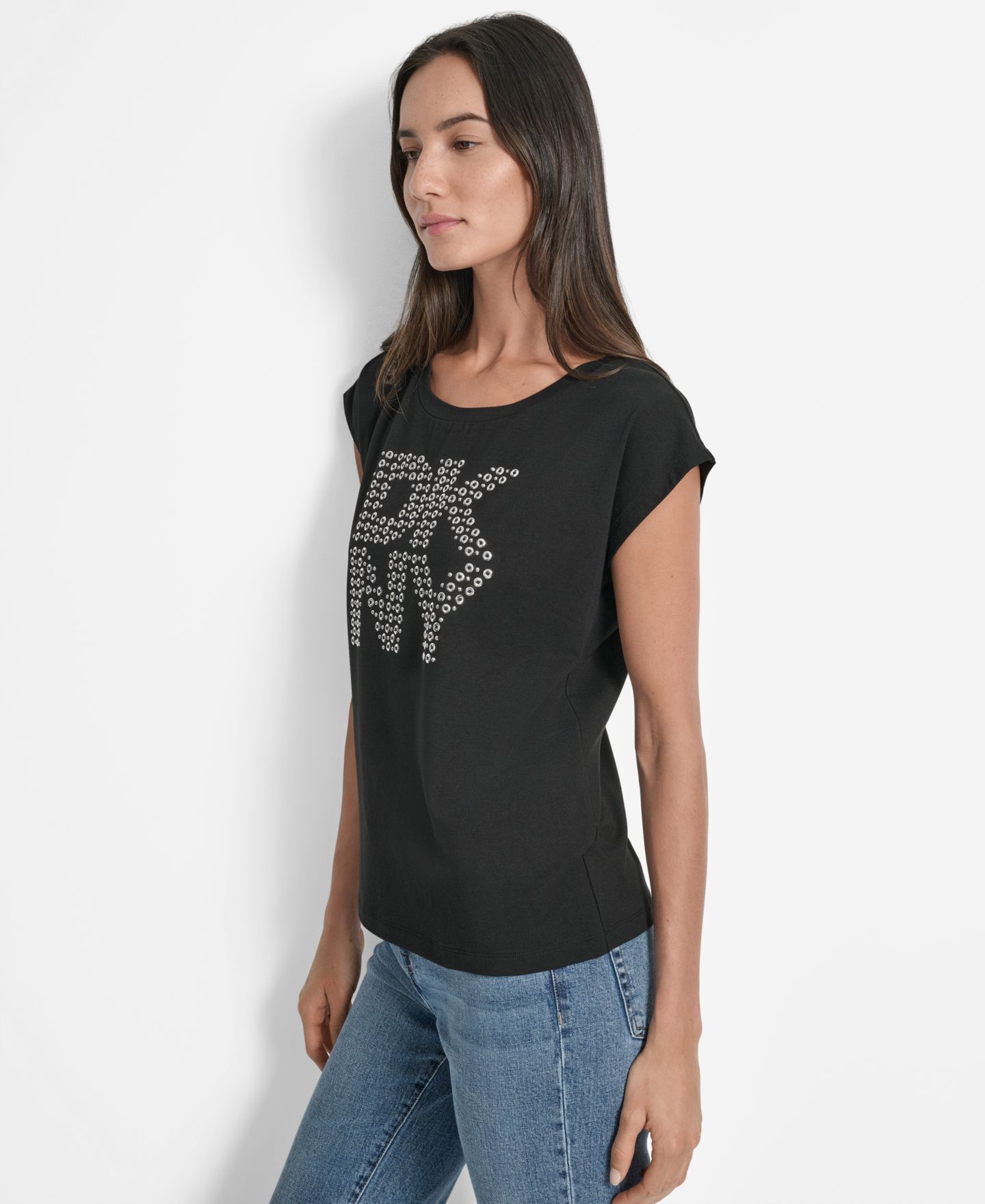 Женская футболка DKNY Grommet Stack Logo Crewneck, цвет: Чёрный — фото 3