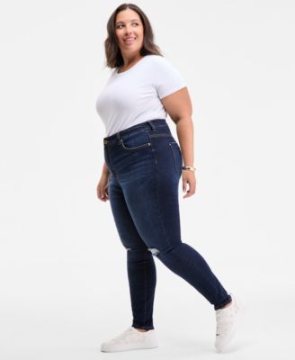 Trendy Plus Size High-Rise Skinny Distressed Jeans, Exclusively at Macy's