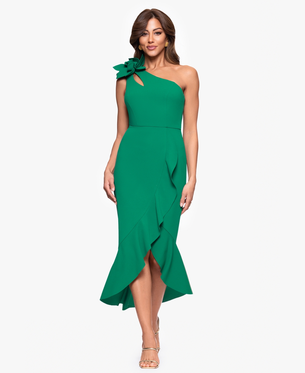 Women's Asymmetrical Ruffled High-Low Dress - Green