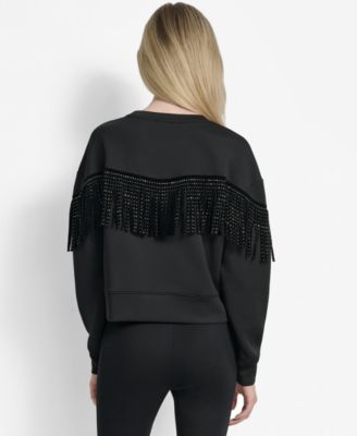 Women's Long Sleeve Studded Fringe Pullover 