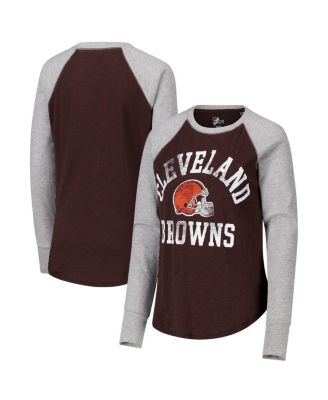 G-III 4Her by Carl Banks - Women's Brown/Heather Gray Cleveland Browns Waffle Knit Raglan Long Sleeve T-Shirt