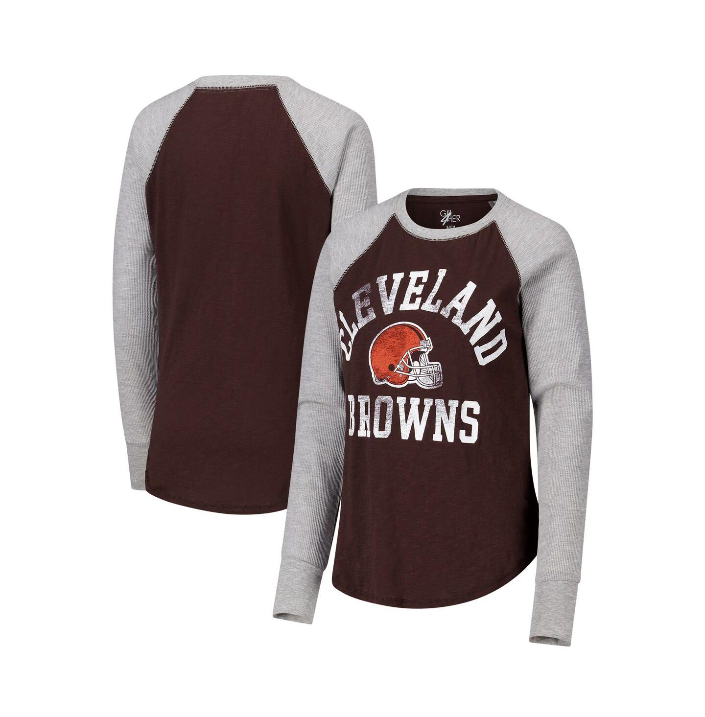 Женская футболка G-III 4Her by Carl Banks Brown/Heather Gray Cleveland Browns Waffle Knit Raglan Long Sleeve — фото 1
