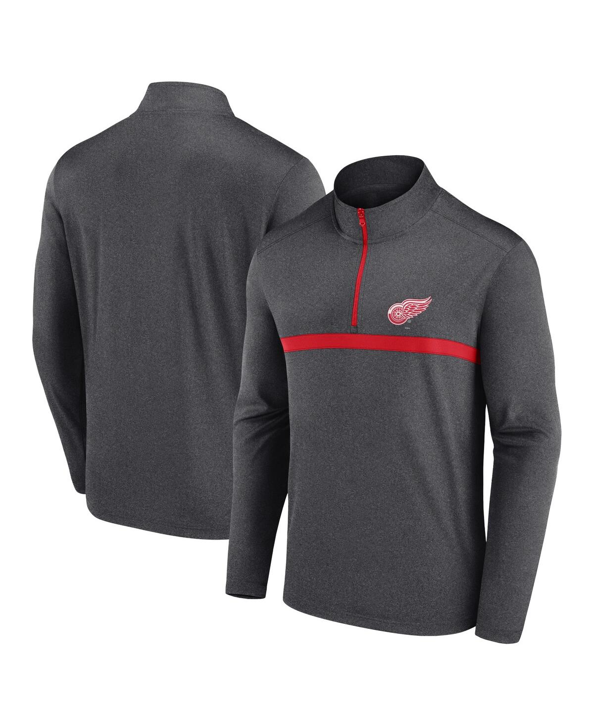Men's Heather Charcoal Detroit Red Wings Head-to-Head Raglan Quarter-Zip Sweatshirt - Heather Charcoal