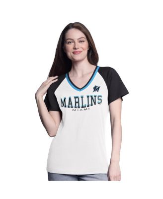 G-III 4Her by Carl Banks - Women's&nbsp;White/Black Miami Marlins Ball Park Raglan V-Neck T-Shirt
