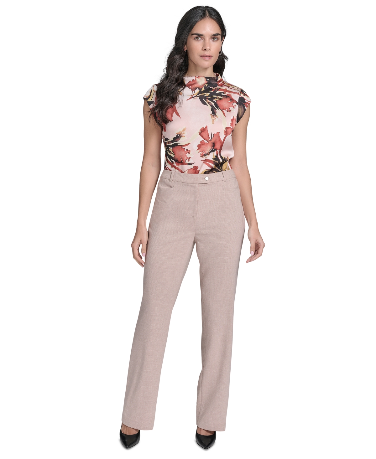 Calvin Klein Petite High Rise Modern Fit Pants In Neutral