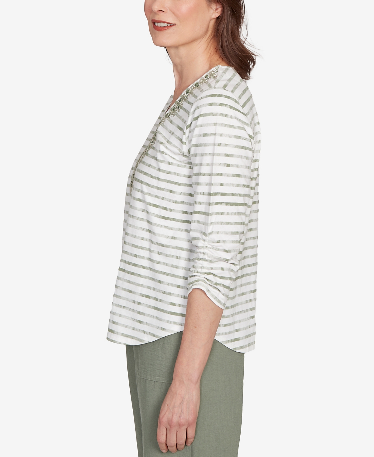 Alfred Dunner Petite Copper Canyon Textured Medallion Neckline Top In Multi