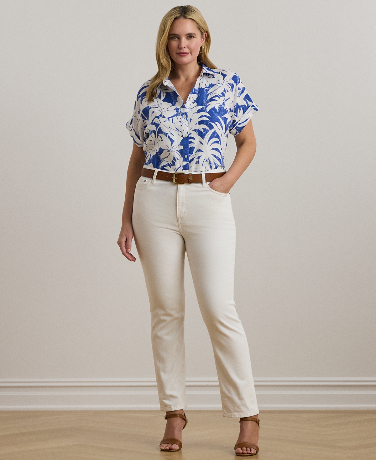 Ralph Lauren Plus Size Relaxed-fit Print Short-sleeve Shirt In Multi