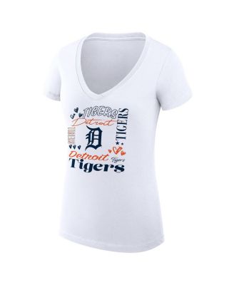 Women's&nbsp;White Detroit Tigers Collage Team Graphic V-Neck Fitted T-Shirt