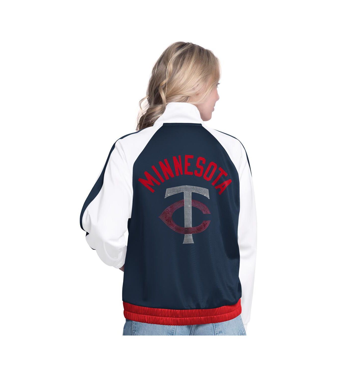 Женская куртка G-III Sports by Carl Banks White/Navy Minnesota Twins Rally Rhinestone Raglan Full-Zip Track Jacket — фото 2