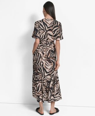 Women's Printed V-Neck Short-Sleeve Maxi Dress