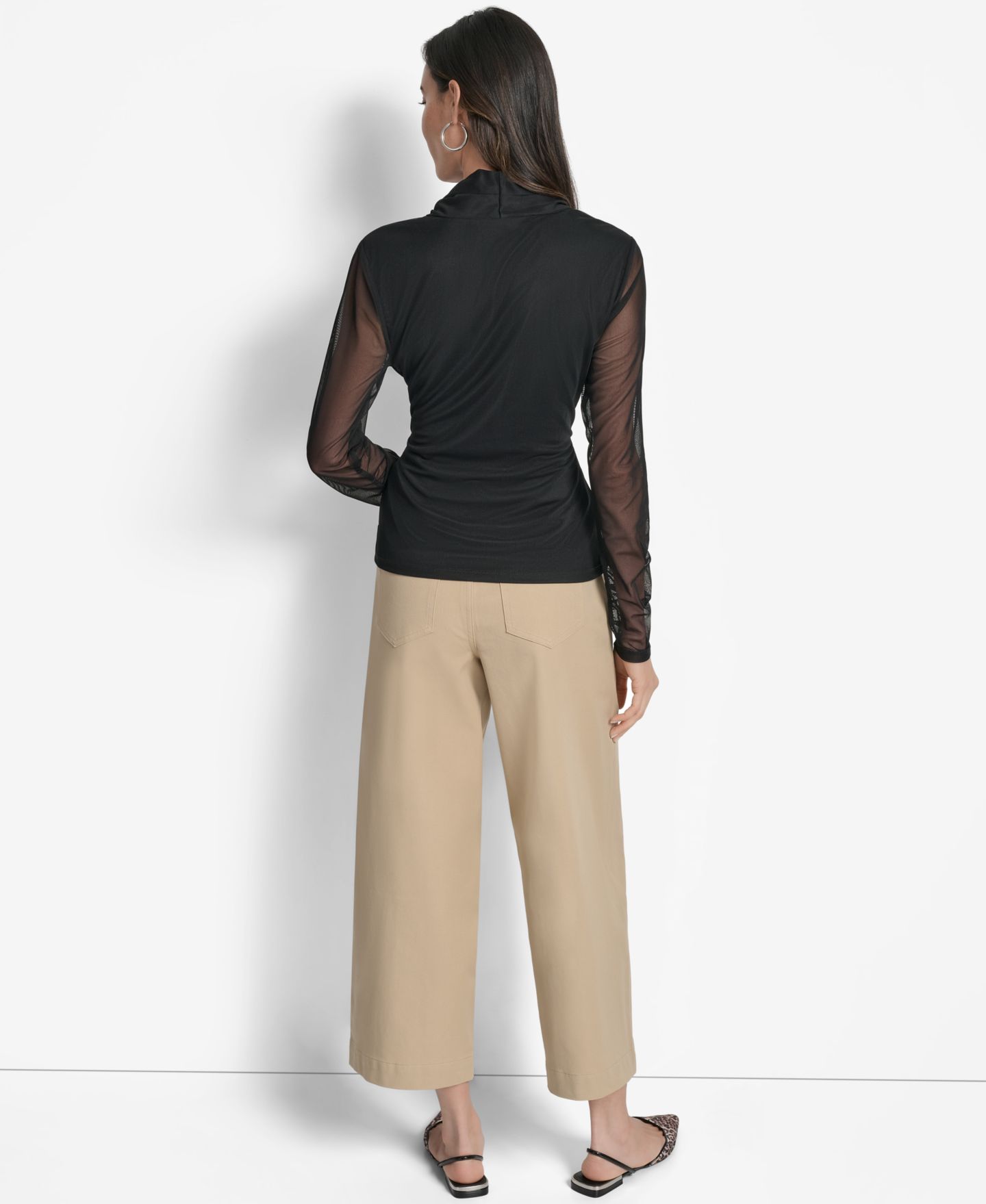 Женский топ DKNY из сетки с V-образным вырезом и длинным рукавом, цвет: Чёрный — фото 6