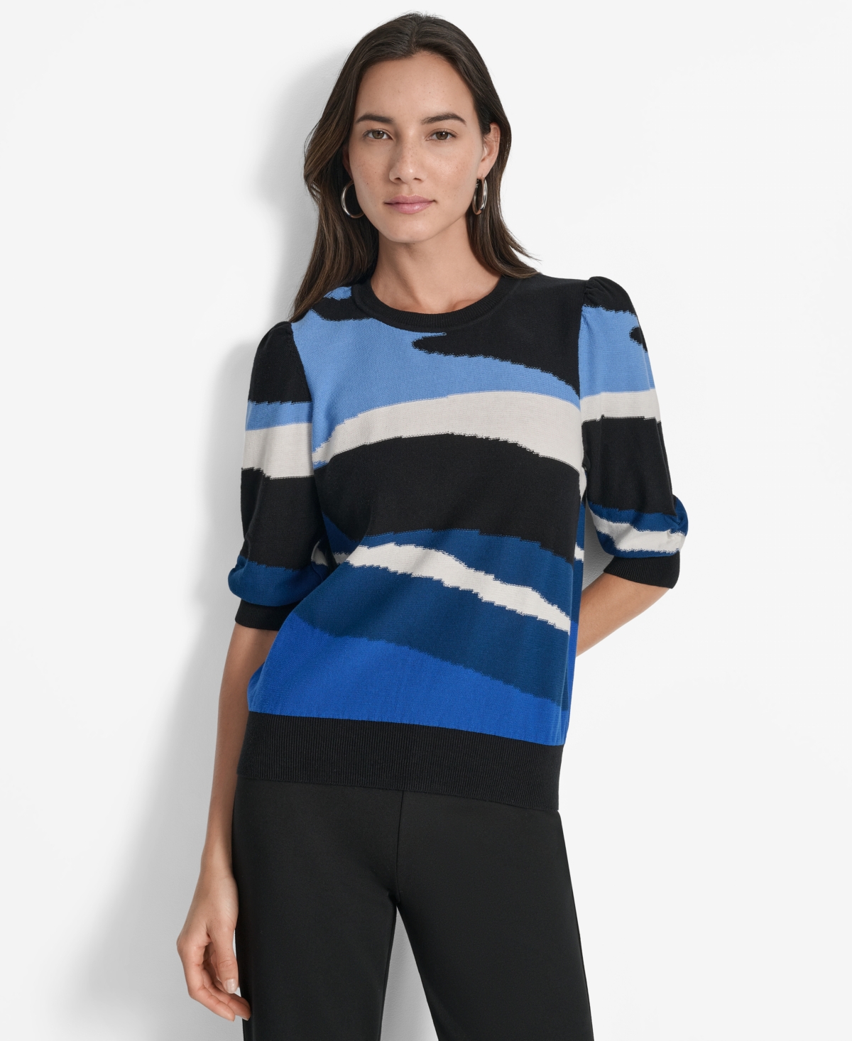 Dkny Women's Cotton Printed Elbow-sleeve Sweater