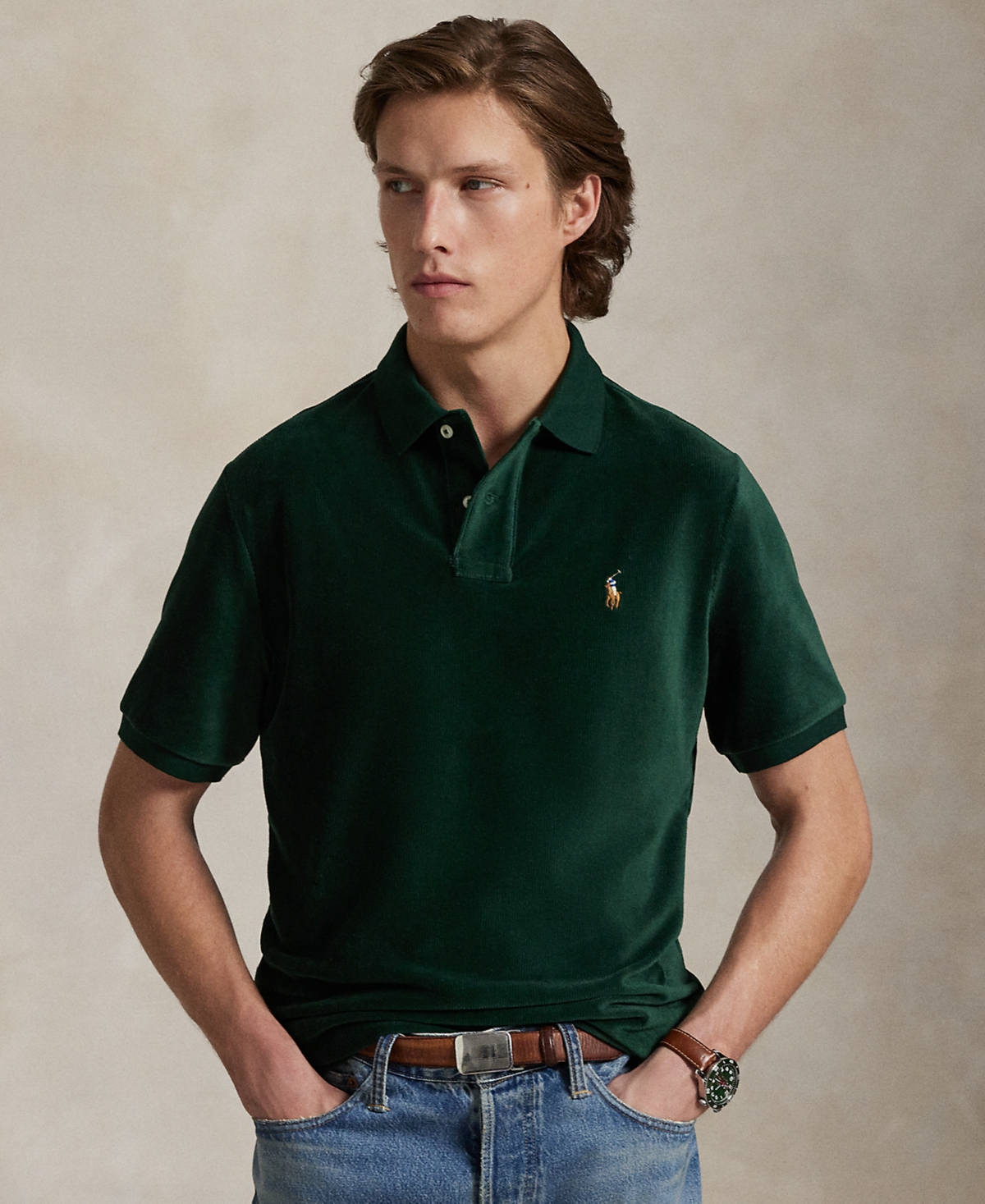 Polo Ralph Lauren Classic Fit Knit Corduroy Polo Shirt In Green