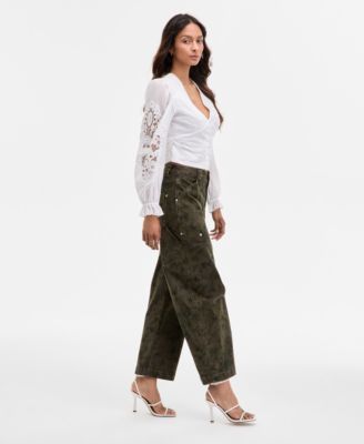 Women's Floral Print High Rise Barrel-Leg Pants