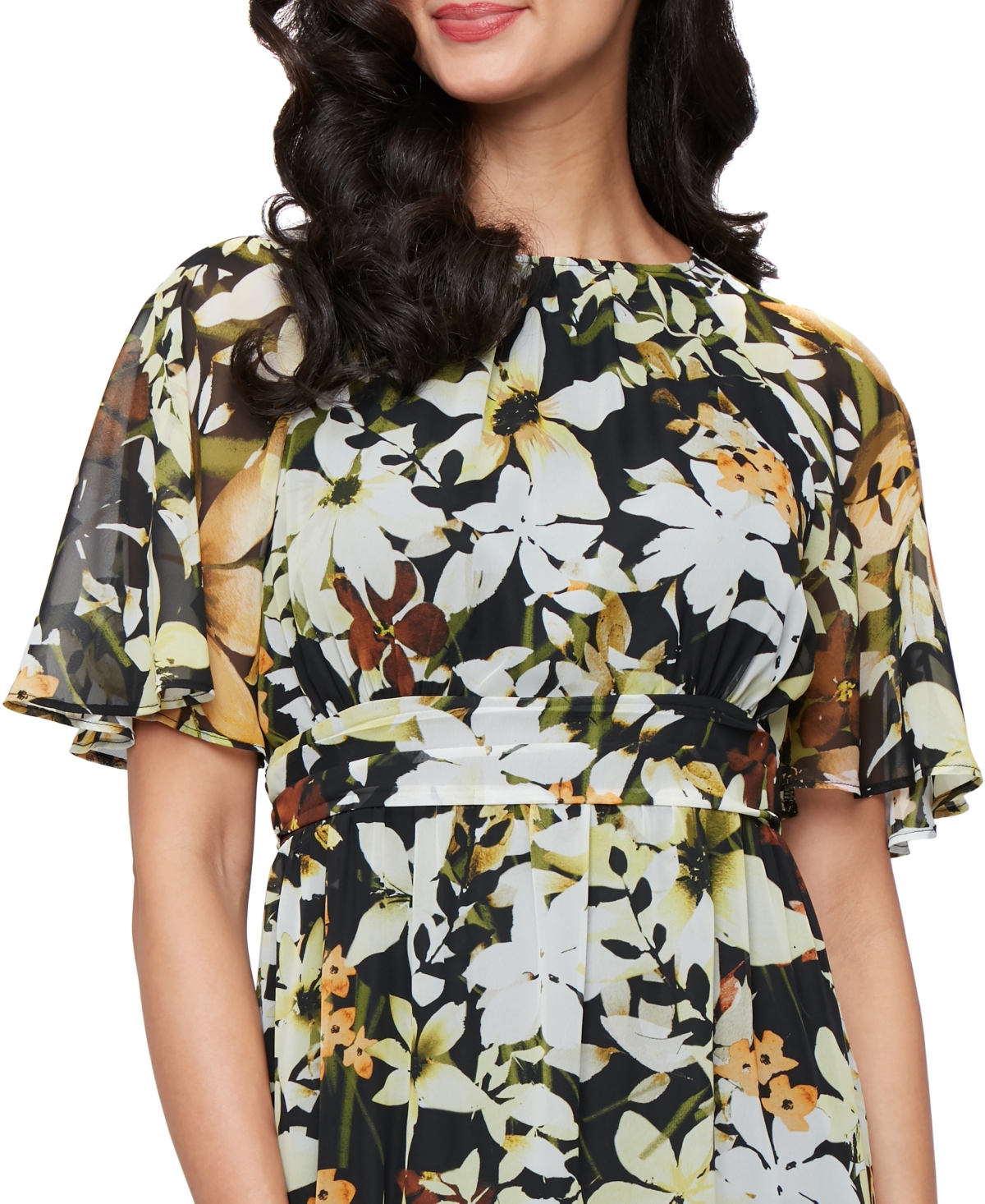 Sl Fashions Flutter Sleeve A-line Midi Dress