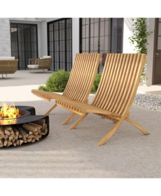 Folding Outdoor Lounge Chair with Slatted Seat and Backrest