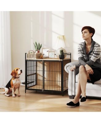 Dog Crate Furniture 30 in Dog Kennel Table with Rotatable Bowls,