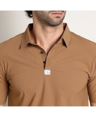 Men's Tan Brown Seamless Waffle Polo T-Shirt