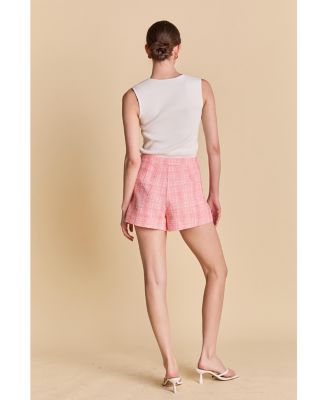 Women's High Waist Tweed Shorts