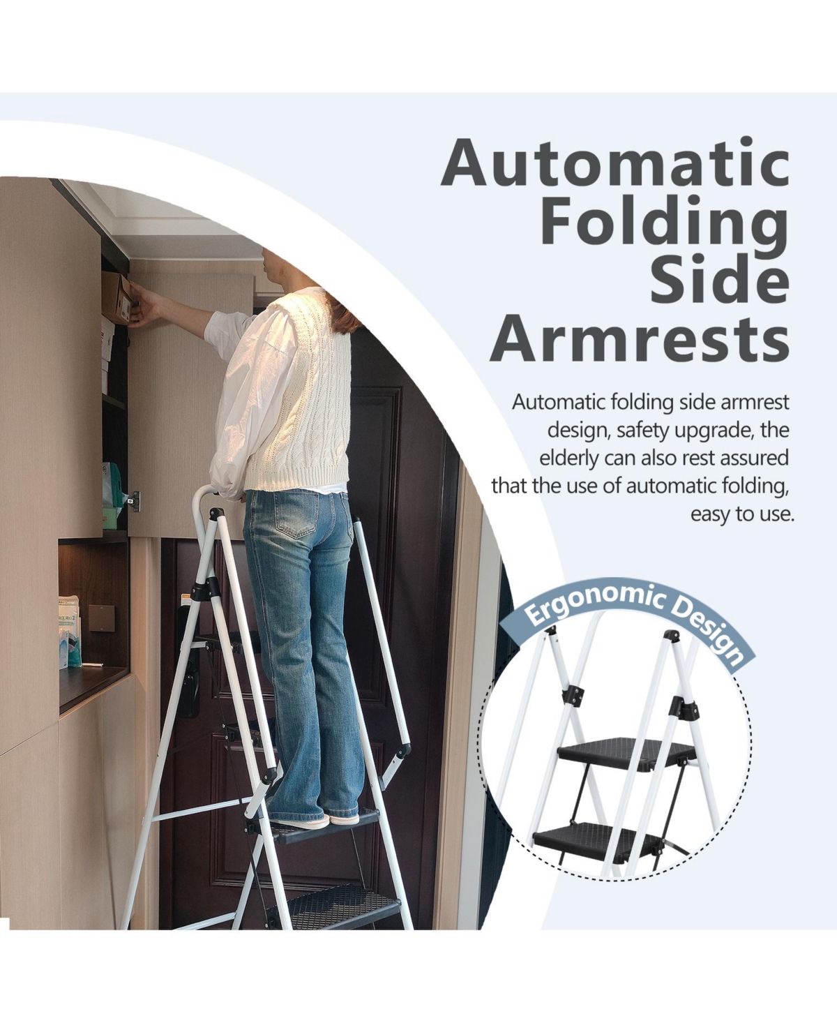 5.2 ft. White Steel Folding 5 Step Ladder (8 ft. Reach), 300 lb. Load Capacity