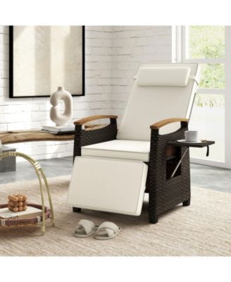 2PCS Patio Rattan Lounge Chair PE Wicker Recliner Chair w/ Adjustable Backrest & Footrest