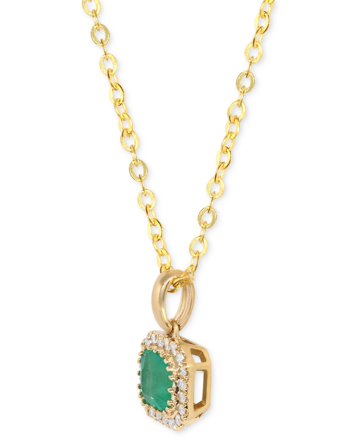 Emerald (3/4 ct. t.w.) & Diamond (1/8 ct. t.w.) Asscher Halo 18" Pendant Necklace in 14k Gold - Emerald