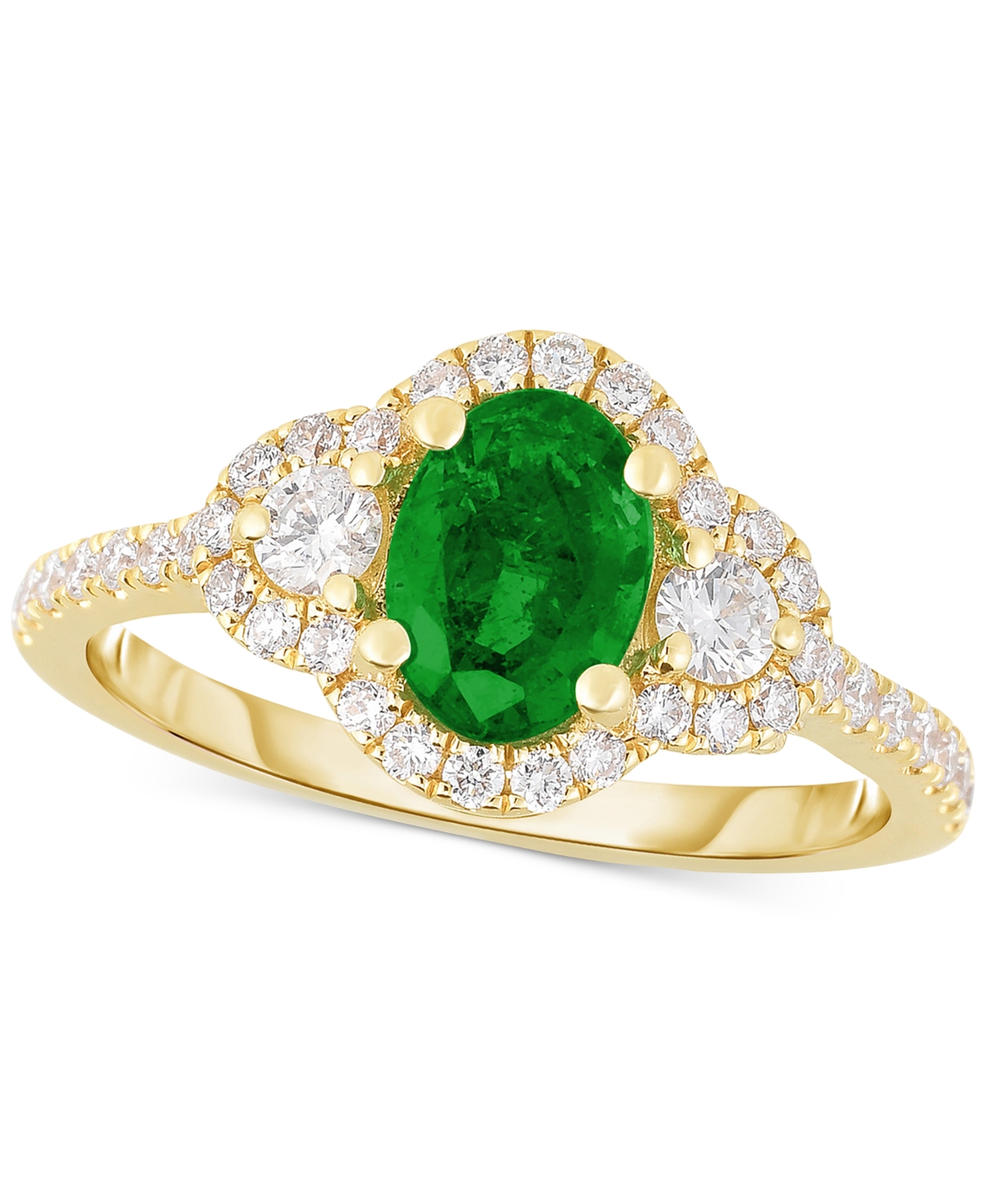 Emerald (3/4 ct. t.w.) & Diamond (3/8 ct. t.w.) Oval Ring in 14k Gold - Emerald