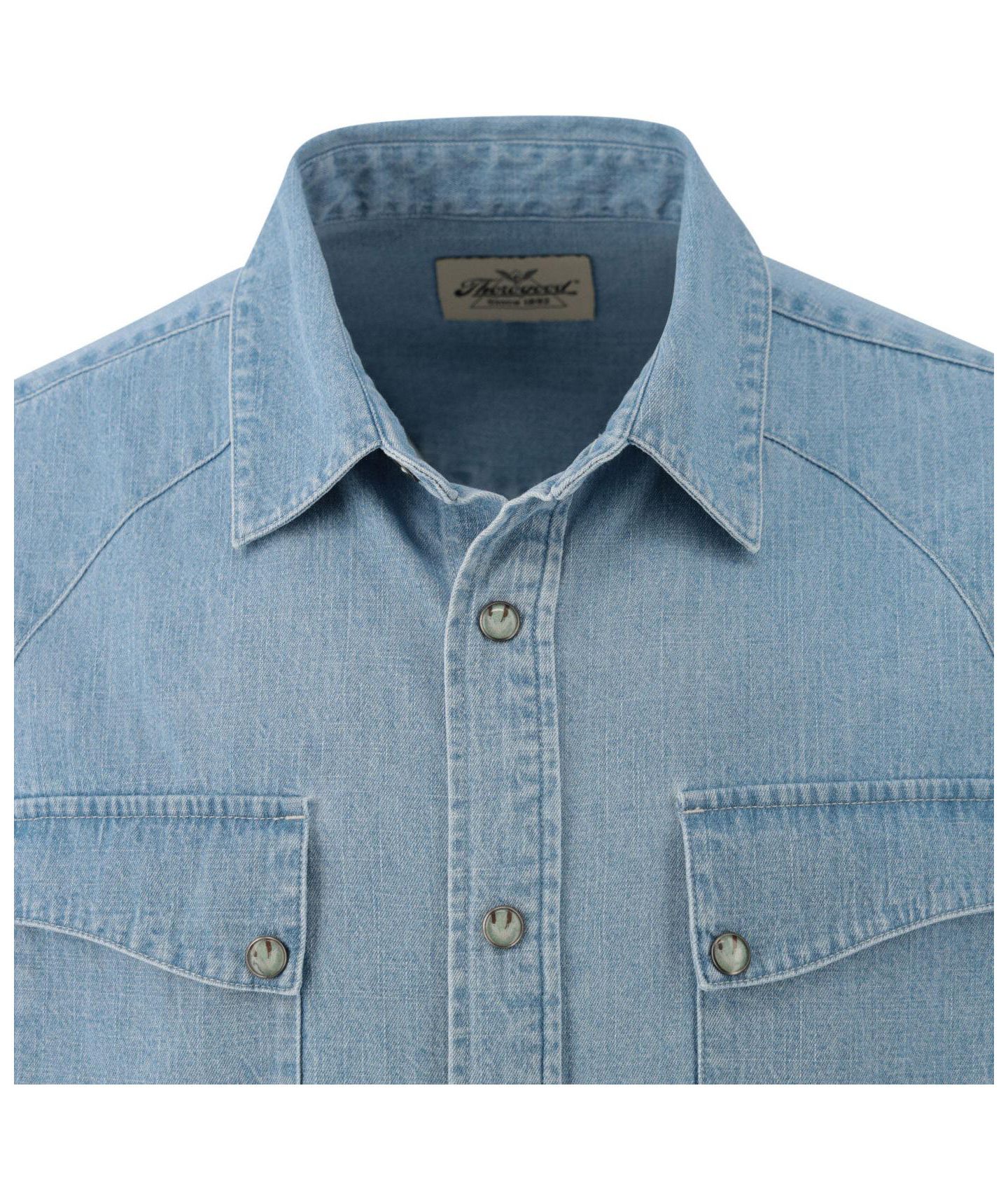Мужская рубашка Thorogood Big & Tall Western Short Sleeve Snap Up, цвет: Выбеленный джинсовый — фото 4