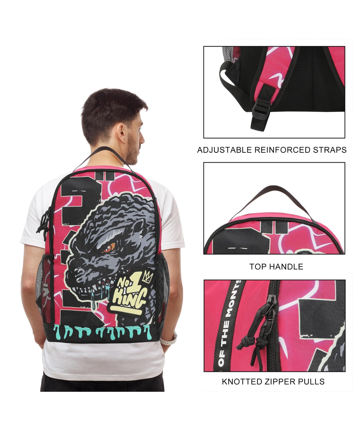 Godzilla Large Graphic 17.5" Pink Backpack