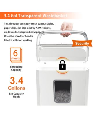 Quiet Cross-Cut Shredder, Ideal for Home Offices, Low-Noise Shredder, 6 Sheets at Once, Perfect for documents, Mail & Staples, 3.4-Gallon Wastebasket, Easy-Carry Handle, White