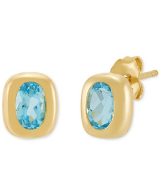 2-Pc. Set Swiss Blue Topaz Bezel Pendant Necklace & Matching Stud Earrings (1-3/4 ct. t.w.) in 14k Gold-Plated Sterling Silver