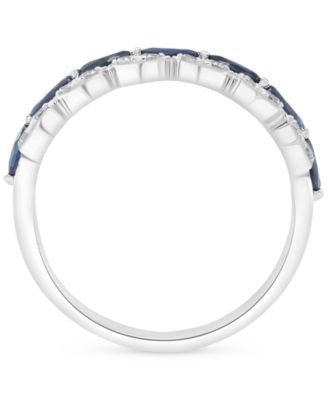 Blue Sapphire (5/8 ct. t.w.) & Diamond (1/8 ct. t.w.) Double-Row Ring in Sterling Silver