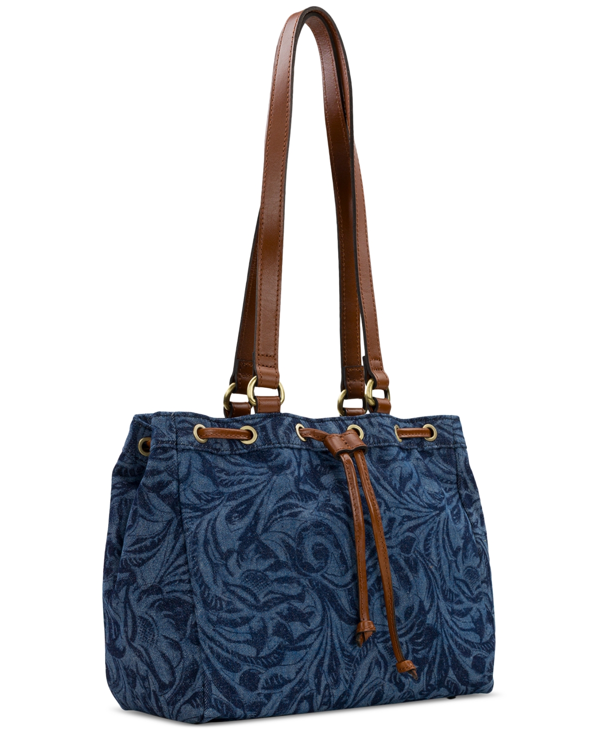 Patricia Nash Mouliana Small Denim Drawstring Satchel In Blue