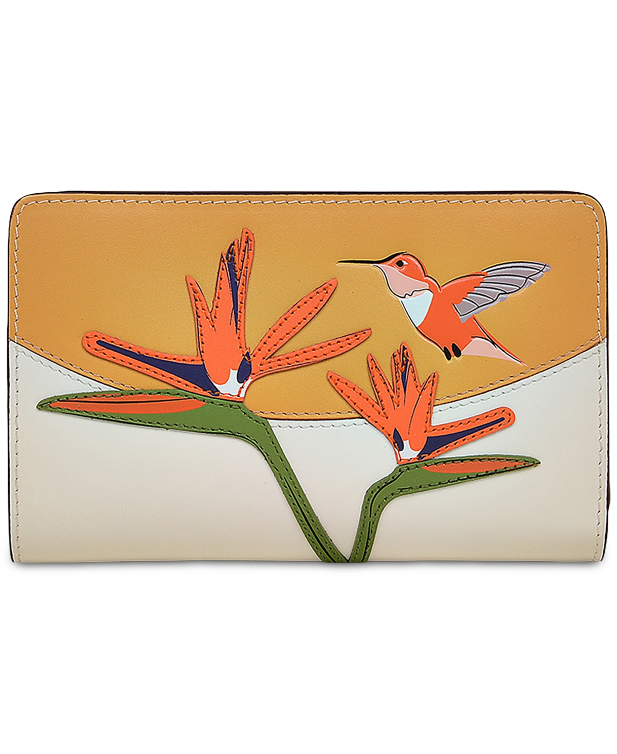 Bird Of Paradise Medium Leather Bifold Wallet - Chalk
