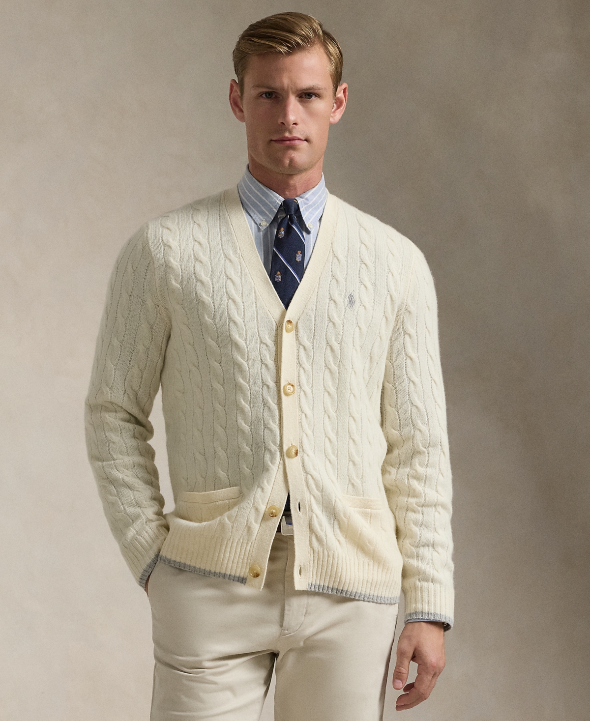 Polo Ralph Lauren Men's Cable-knit Wool-cashmere Cardigan In White