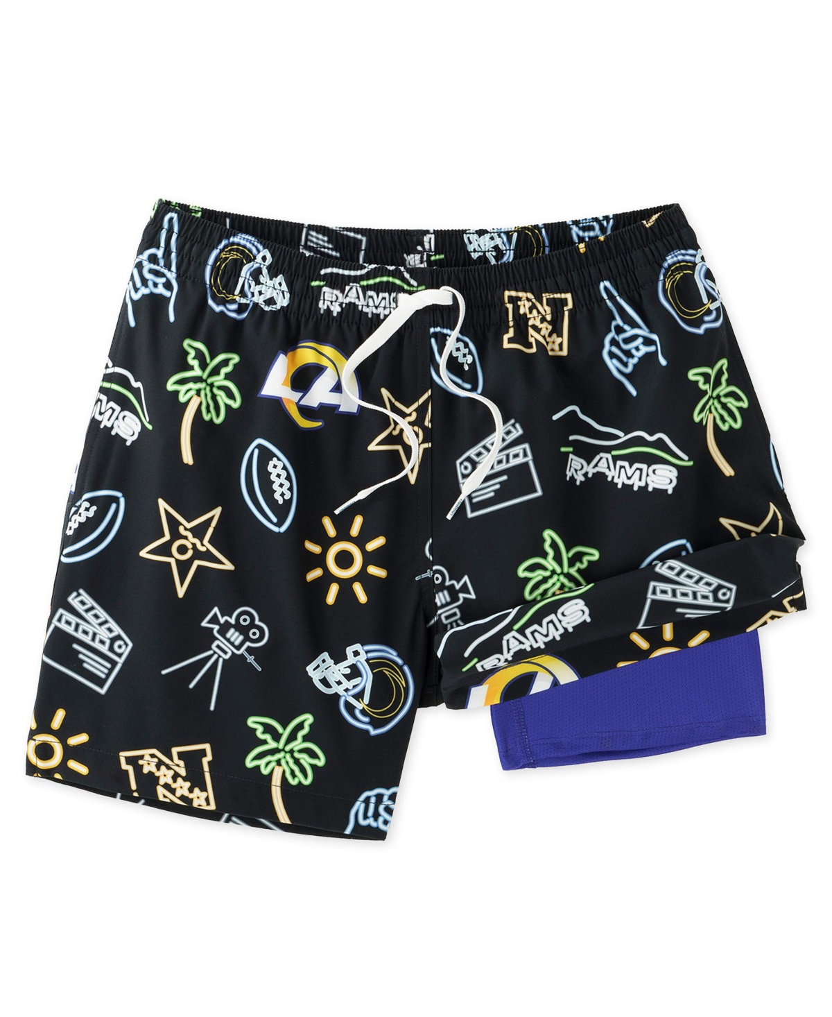 Men's 5.5" Black Los Angeles Rams The Neon Lined Classic Swim Trunks - Black