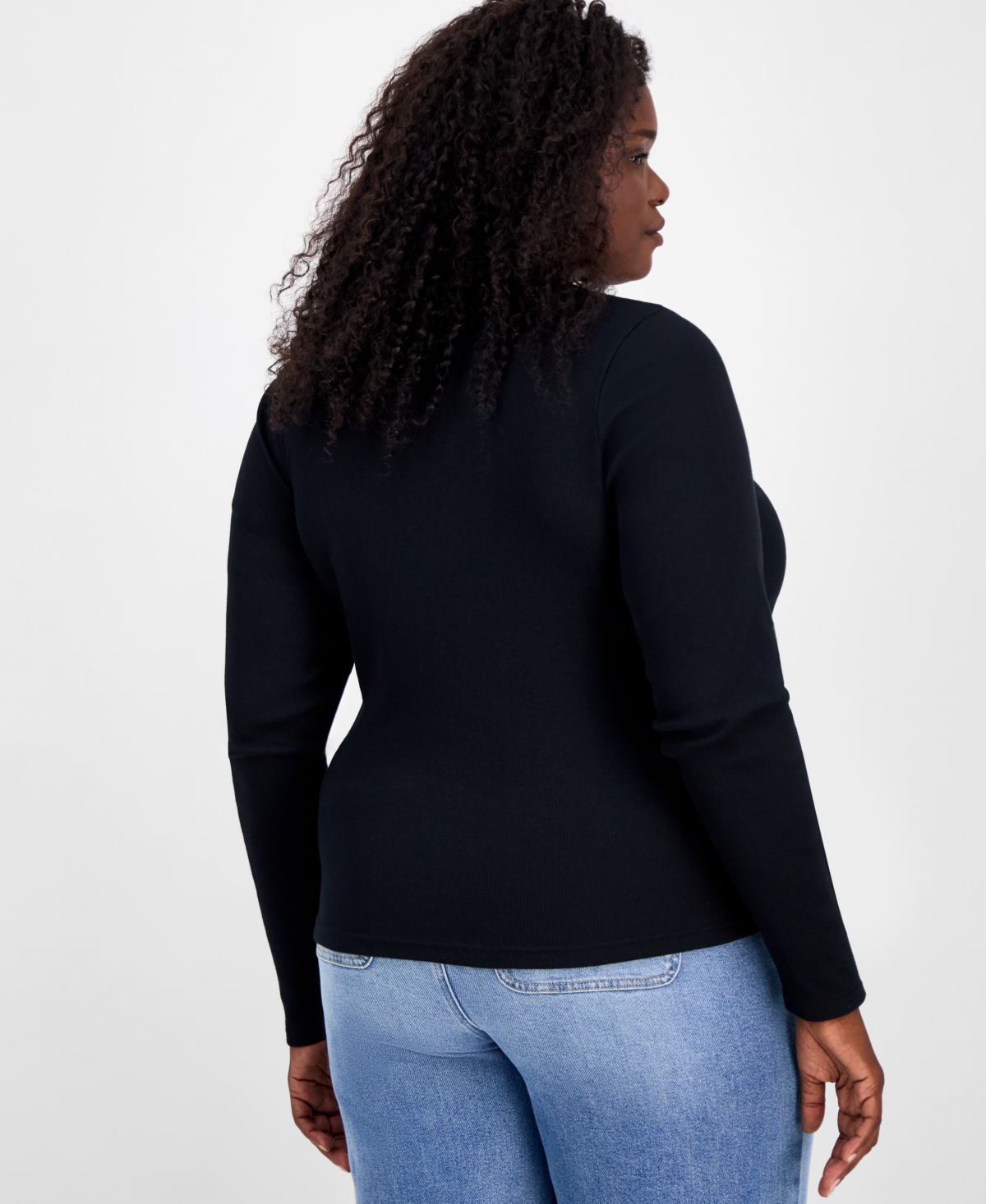On 34th Trendy Plus Size V-neck Henley Shirt, Macy's Exclusive In Black