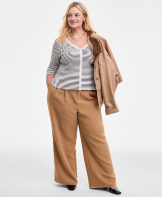 Trendy Plus Striped V-Neck Button-Front Cardigan, Macy's Exclusive