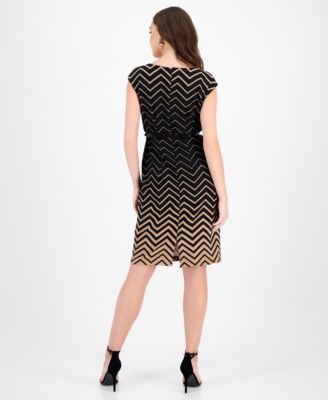 Women's Ottoman Chevron-Print Belted Dress