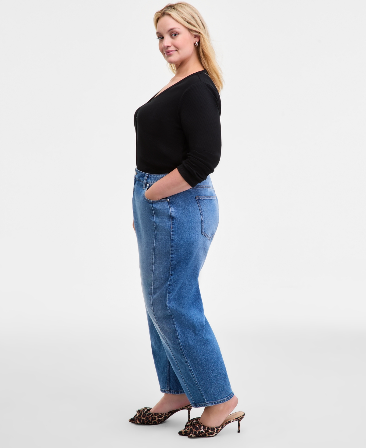 On 34th Trendy Plus High-rise Cropped Barrel-leg Jeans, Macy's Exclusive In Blue