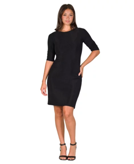 Petite Elbow Length Sleeve Shimmer Bodycon Mini Party Dress - Black