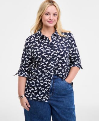 On 34th - Trendy Plus Printed Button-Front Blouse