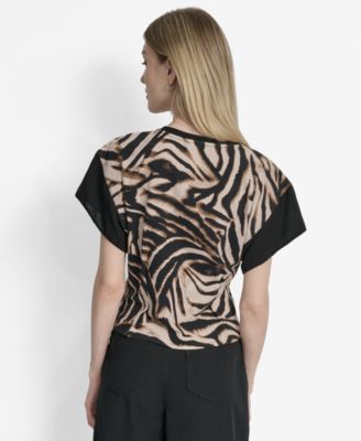 Women's Printed Chiffon-Sleeve Blouse