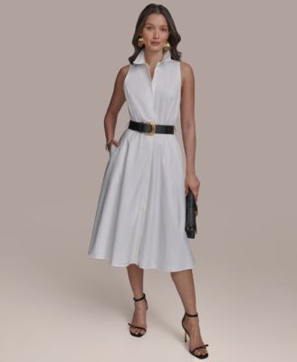 【Donna Karan New York】Sleeveless Belted Shirtdress Donna Karan New York Women's Belted Cotton Shirtdress - Macy's
